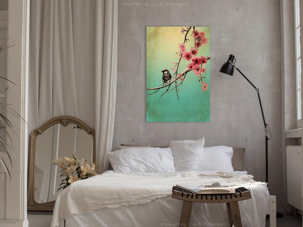 Schilderij - Cherry Flowers (1 Part) Vertical