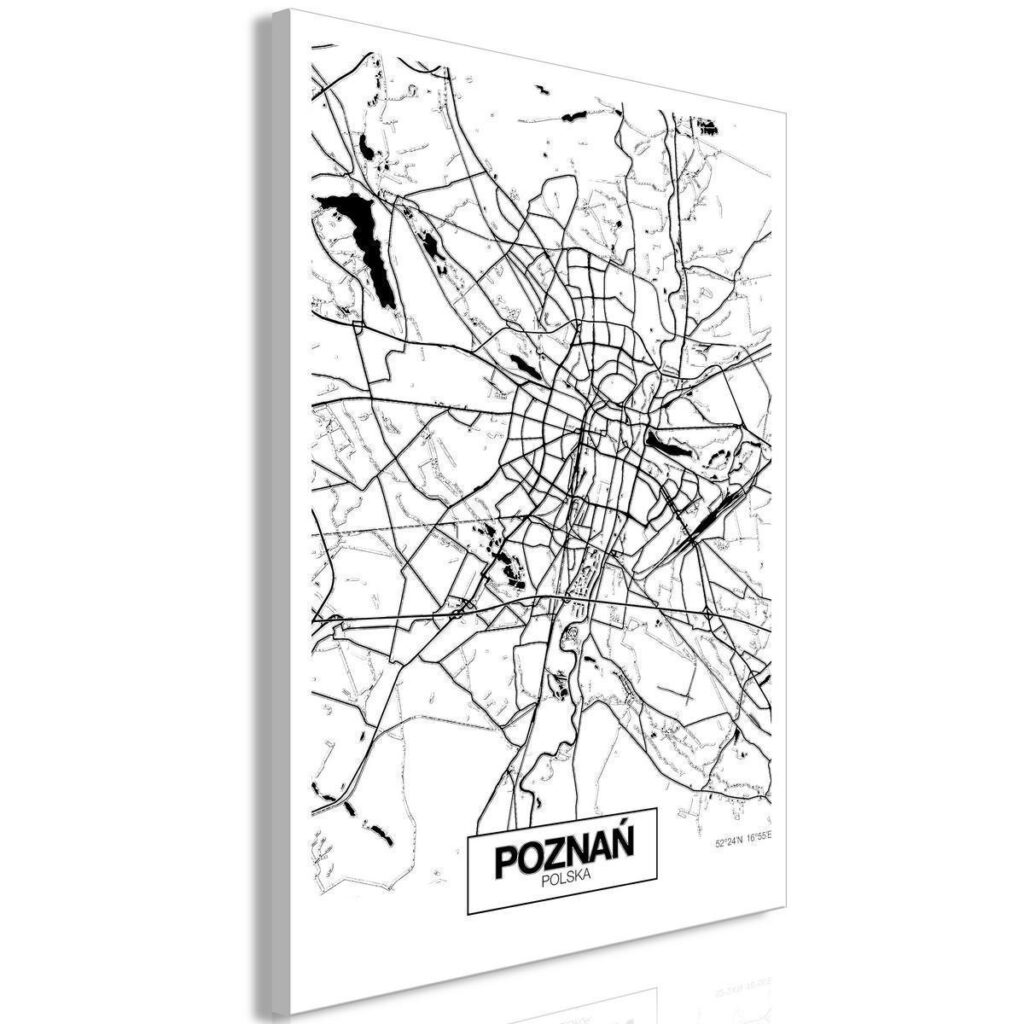 Schilderij - City Plan: Poznan (1 Part) Vertical - Afbeelding 2