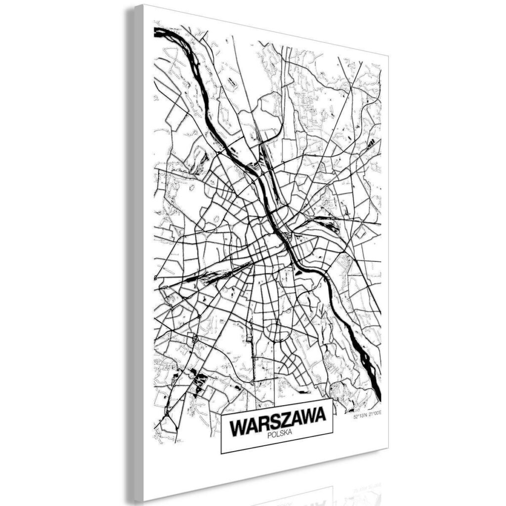Schilderij - City Plan: Warszawa (1 Part) Vertical - Afbeelding 2