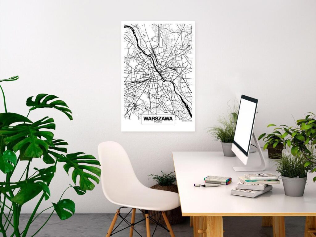 Schilderij - City Plan: Warszawa (1 Part) Vertical