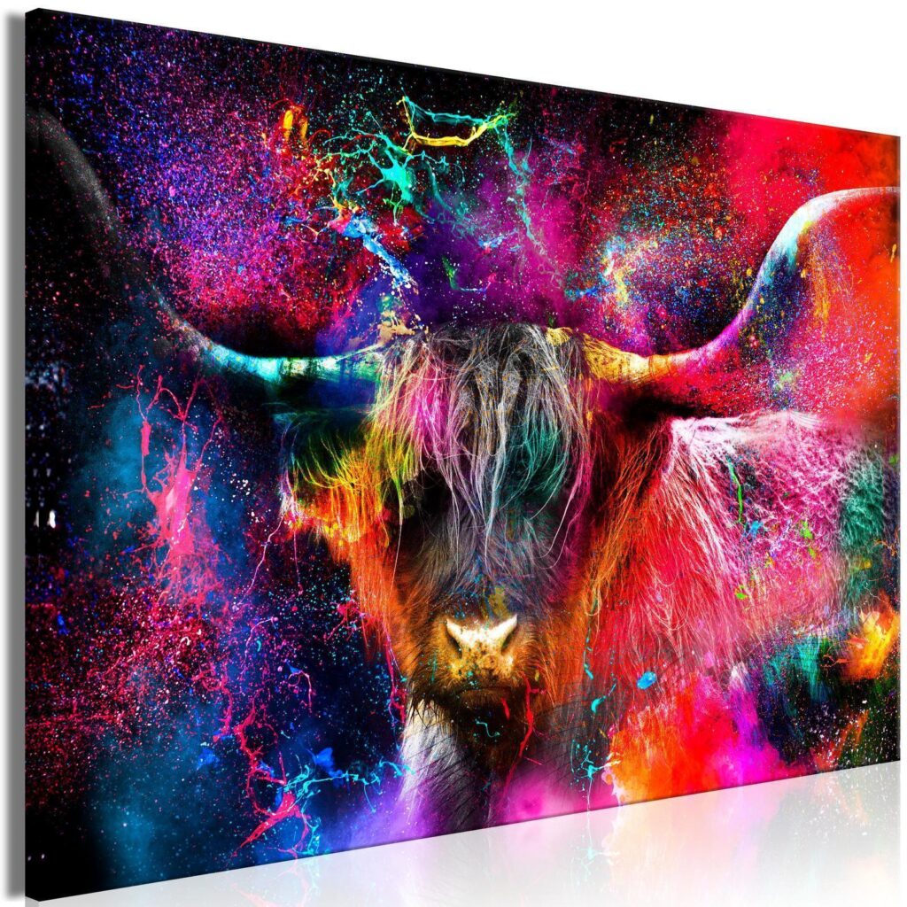 Schilderij - Colorful Bull (1 Part) Wide - Afbeelding 2