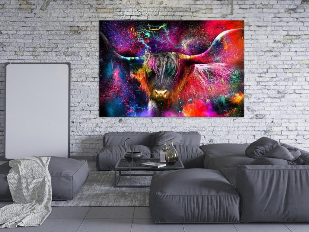 Schilderij - Colorful Bull (1 Part) Wide