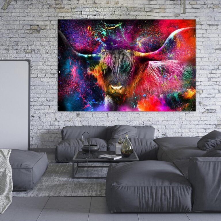 Schilderij - Colorful Bull (1 Part) Wide