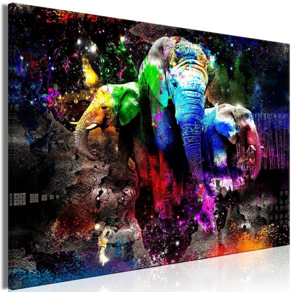 Schilderij - Colorful Elephants (1 Part) Wide - Afbeelding 2