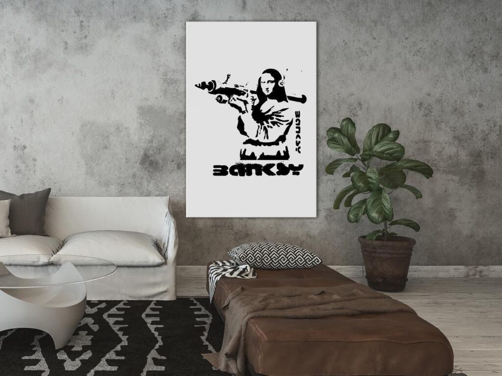 Schilderij - Contrast Duel (1-part) - Banksy on Mural with Mona Lisa