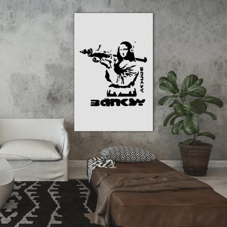 Schilderij - Contrast Duel (1-part) - Banksy on Mural with Mona Lisa