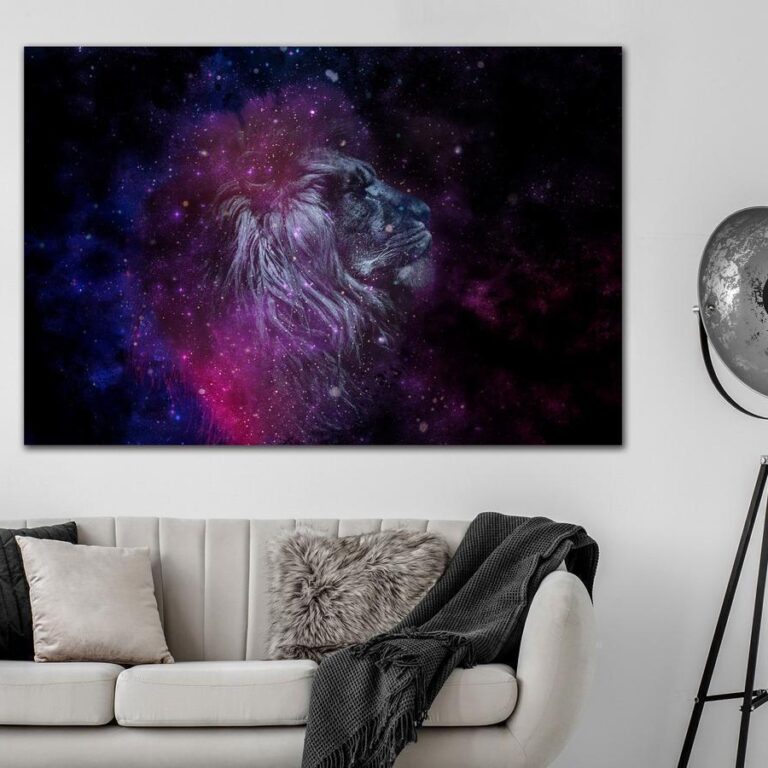 Schilderij - Cosmic Lion (1 Part) Wide