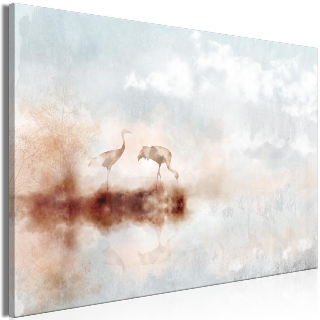 Schilderij - Cranes in the Morning (1 Part) Wide