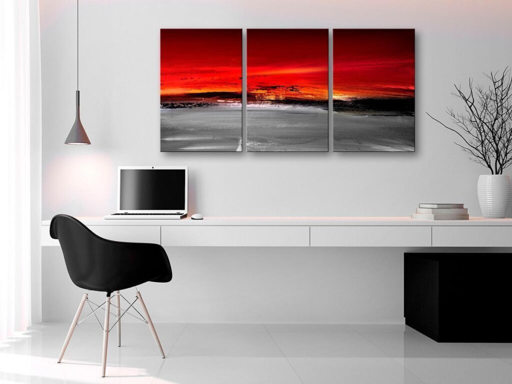 Schilderij - Crimson Landscape (3 Parts) - Afbeelding 2
