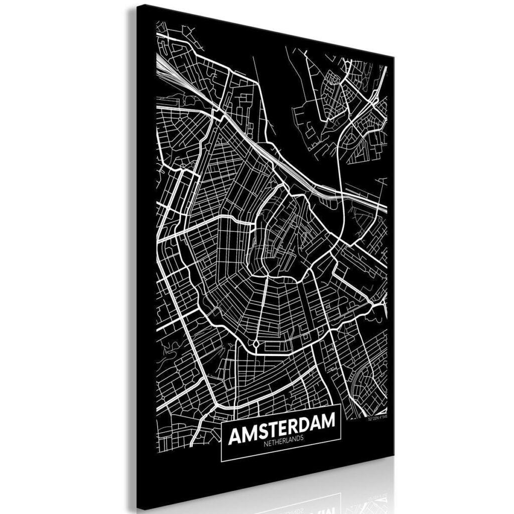 Schilderij - Dark Map of Amsterdam (1 Part) Vertical - Afbeelding 2