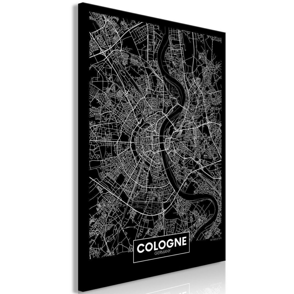 Schilderij - Dark Map of Cologne (1 Part) Vertical - Afbeelding 2