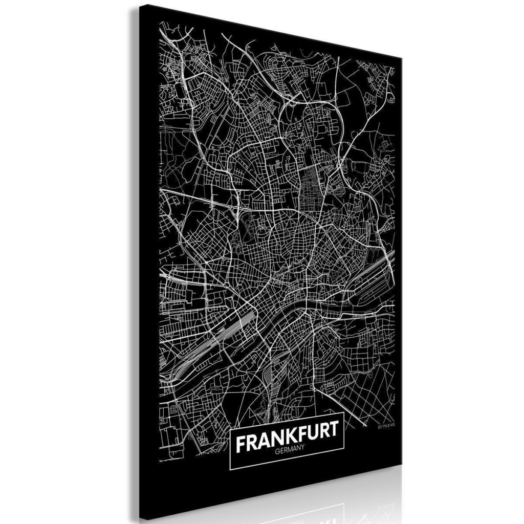 Schilderij - Dark Map of Frankfurt (1 Part) Vertical - Afbeelding 2