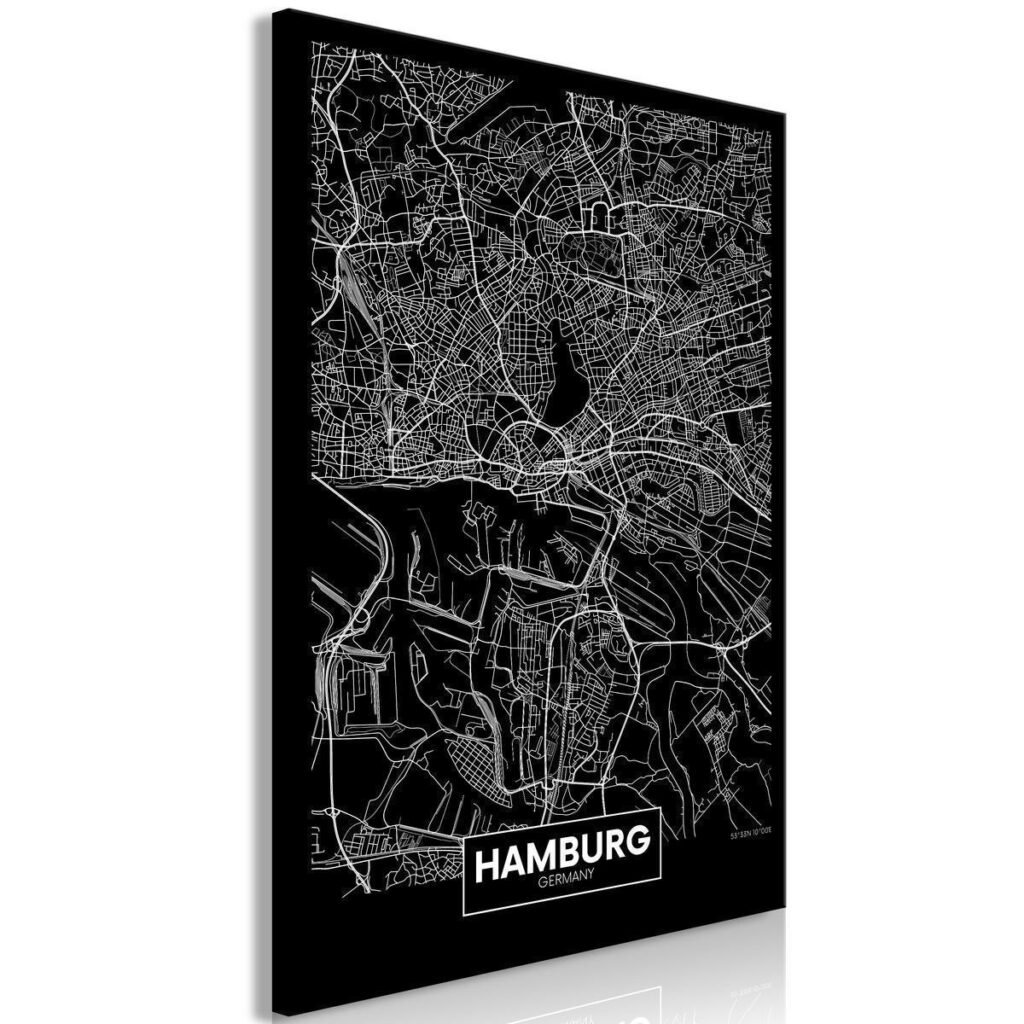 Schilderij - Dark Map of Hamburg (1 Part) Vertical - Afbeelding 2