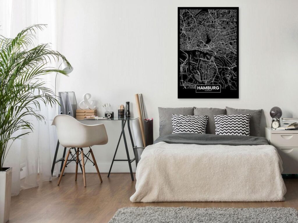 Schilderij - Dark Map of Hamburg (1 Part) Vertical