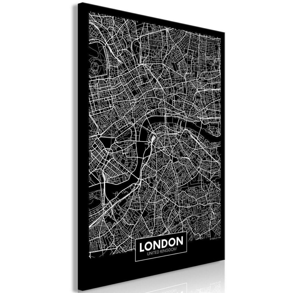 Schilderij - Dark Map of London (1 Part) Vertical - Afbeelding 2