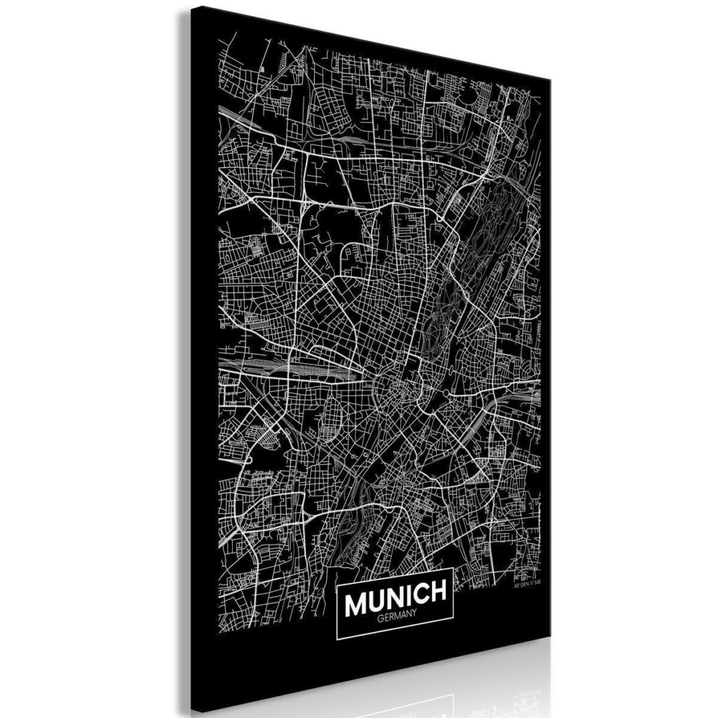 Schilderij - Dark Map of Munich (1 Part) Vertical - Afbeelding 2