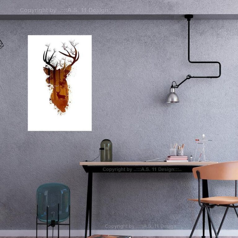Schilderij - Deer in the Morning (1 Part) Vertical