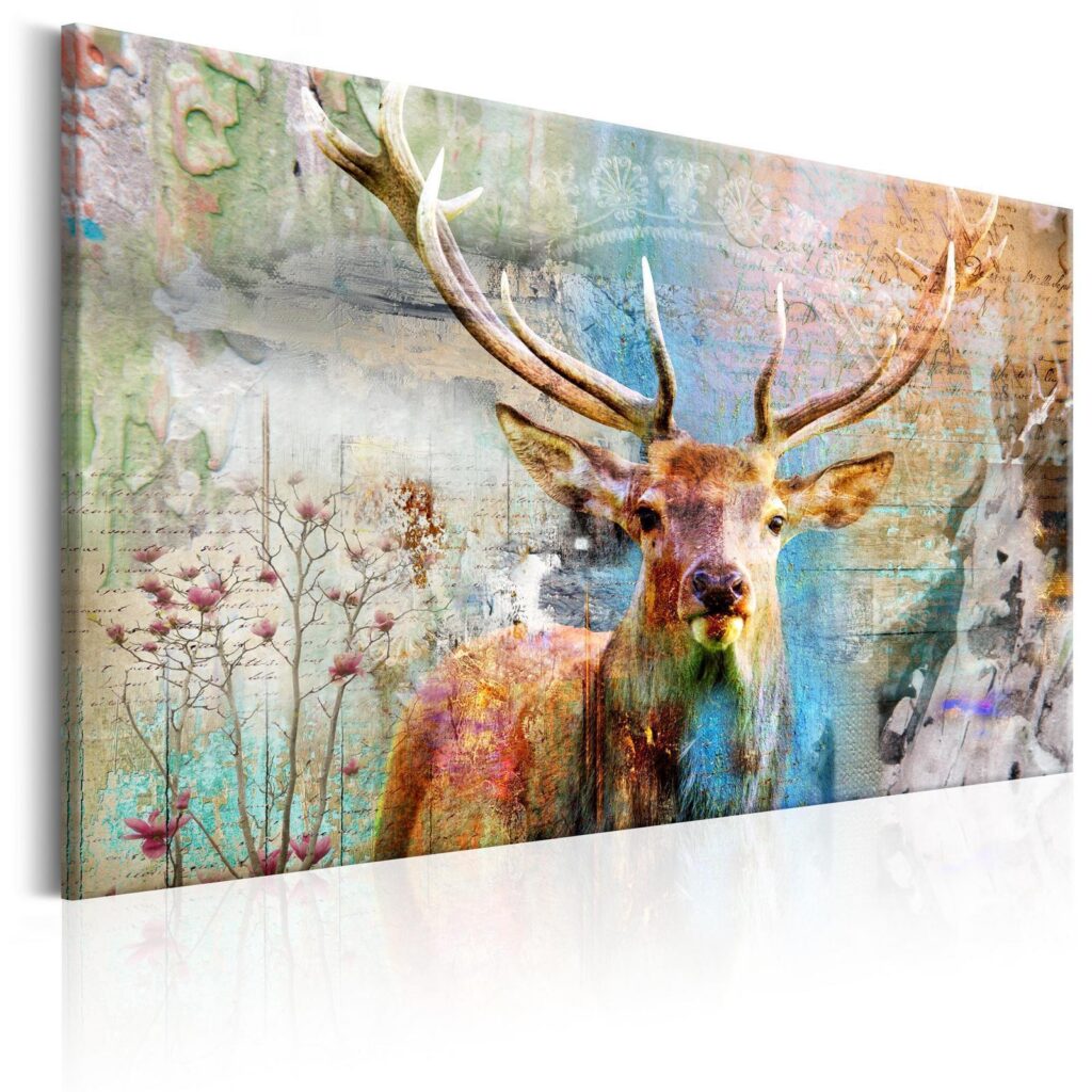 Schilderij - Deer on Wood - Afbeelding 2