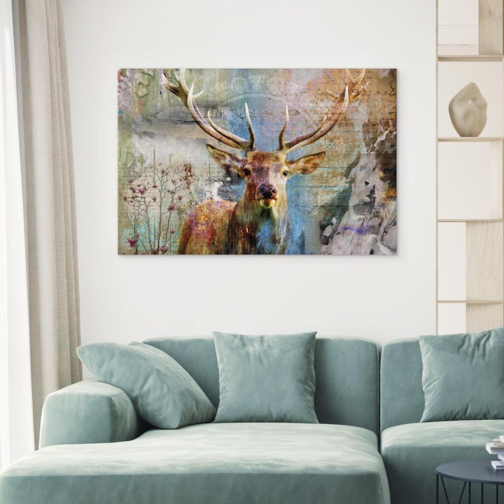 Schilderij - Deer on Wood - Afbeelding 4