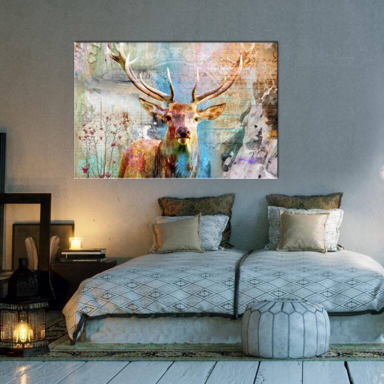 Schilderij - Deer on Wood