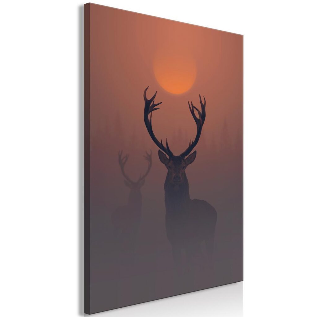 Schilderij - Deers in the Fog (1 Part) Vertical - Afbeelding 2