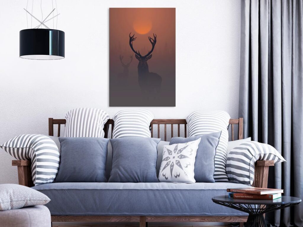 Schilderij - Deers in the Fog (1 Part) Vertical