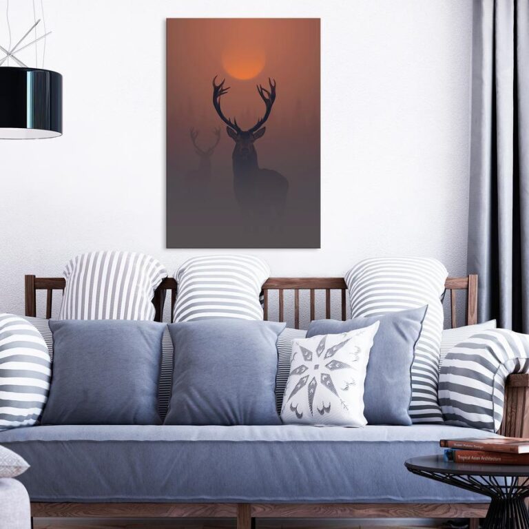 Schilderij - Deers in the Fog (1 Part) Vertical