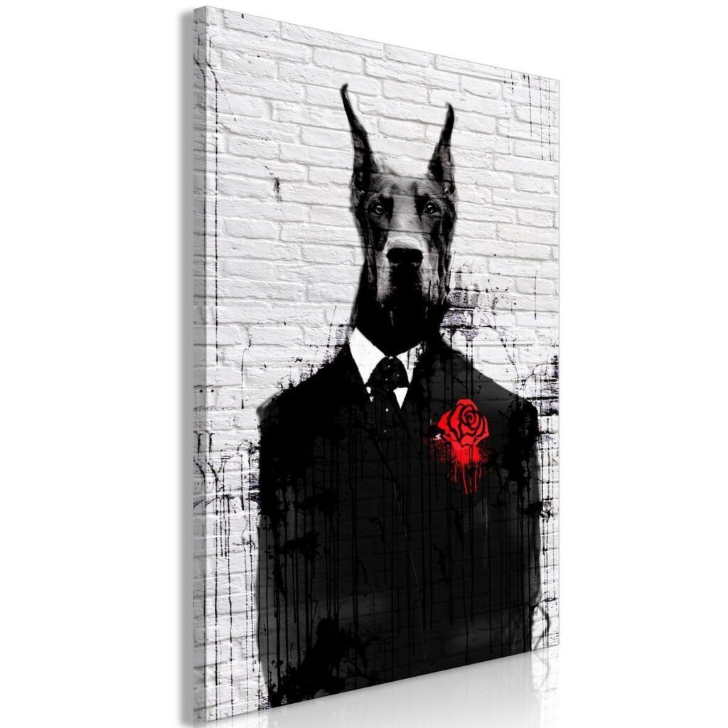 Schilderij - Doberman in Suit (1 Part) Vertical - Afbeelding 2
