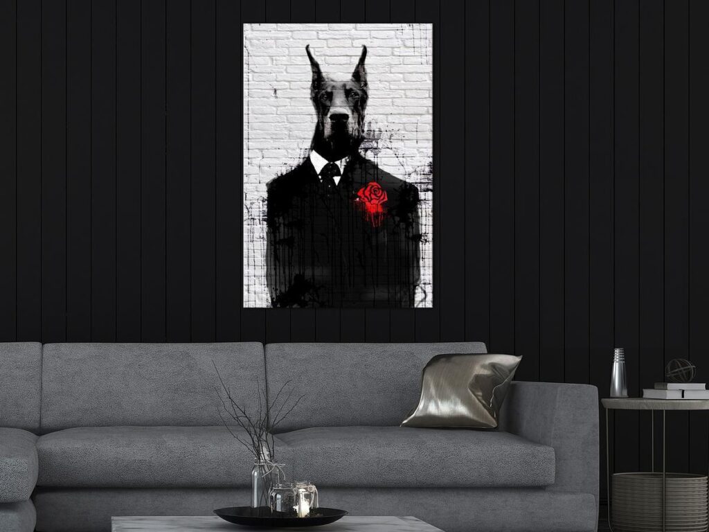 Schilderij - Doberman in Suit (1 Part) Vertical