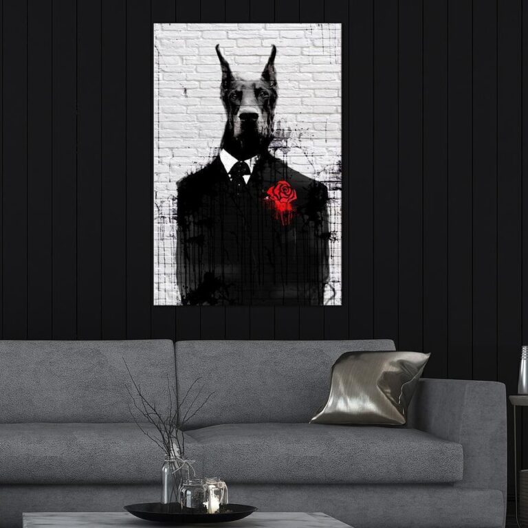 Schilderij - Doberman in Suit (1 Part) Vertical