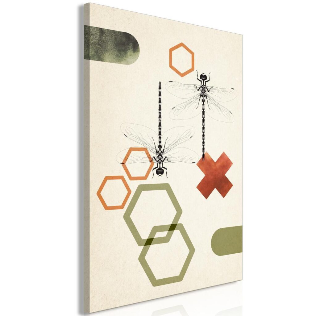 Schilderij - Dragonflies and Geometry (1 Part) Vertical - Afbeelding 2