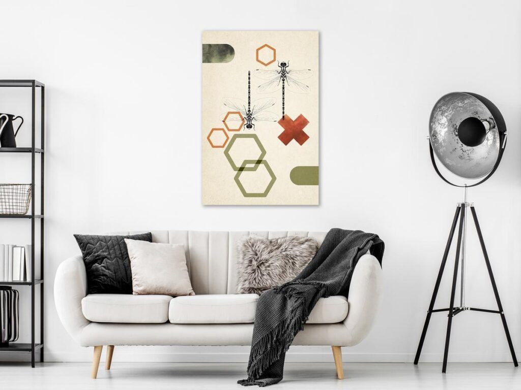 Schilderij - Dragonflies and Geometry (1 Part) Vertical