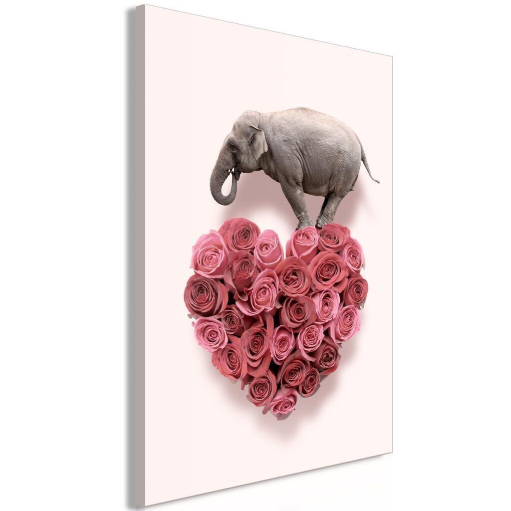 Schilderij - Elephant Lover (1-part) - Elephant Amid Pink Flowers - Afbeelding 2