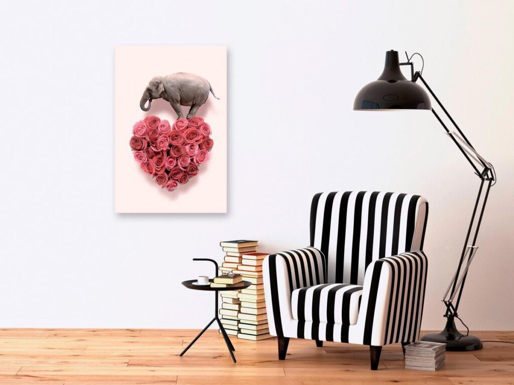 Schilderij - Elephant Lover (1-part) - Elephant Amid Pink Flowers