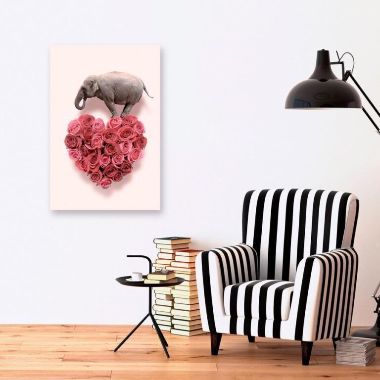 Schilderij - Elephant Lover (1-part) - Elephant Amid Pink Flowers