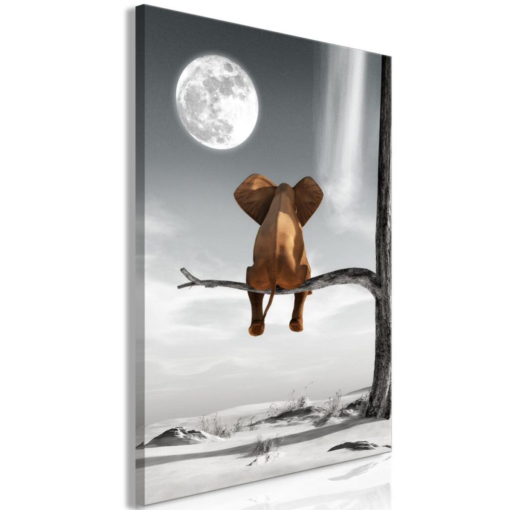 Schilderij - Elephant and Moon (1 Part) Vertical - Afbeelding 2