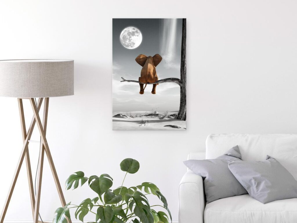 Schilderij - Elephant and Moon (1 Part) Vertical