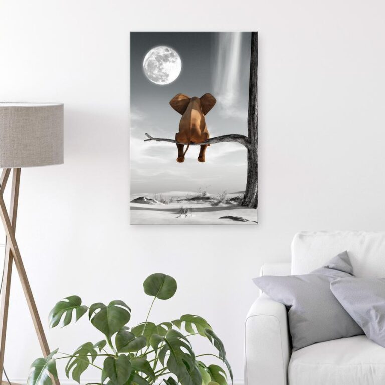 Schilderij - Elephant and Moon (1 Part) Vertical