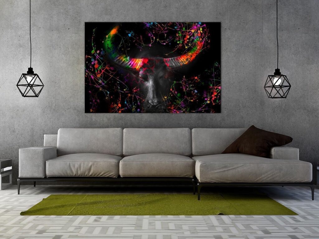 Schilderij - Enraged Bull (1 Part) Vertical - Second Variant