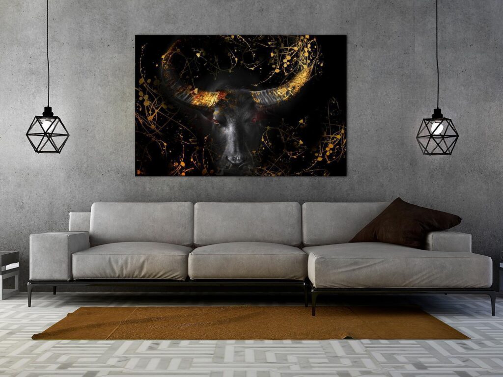 Schilderij - Enraged Bull (1 Part) Vertical - Third Variant