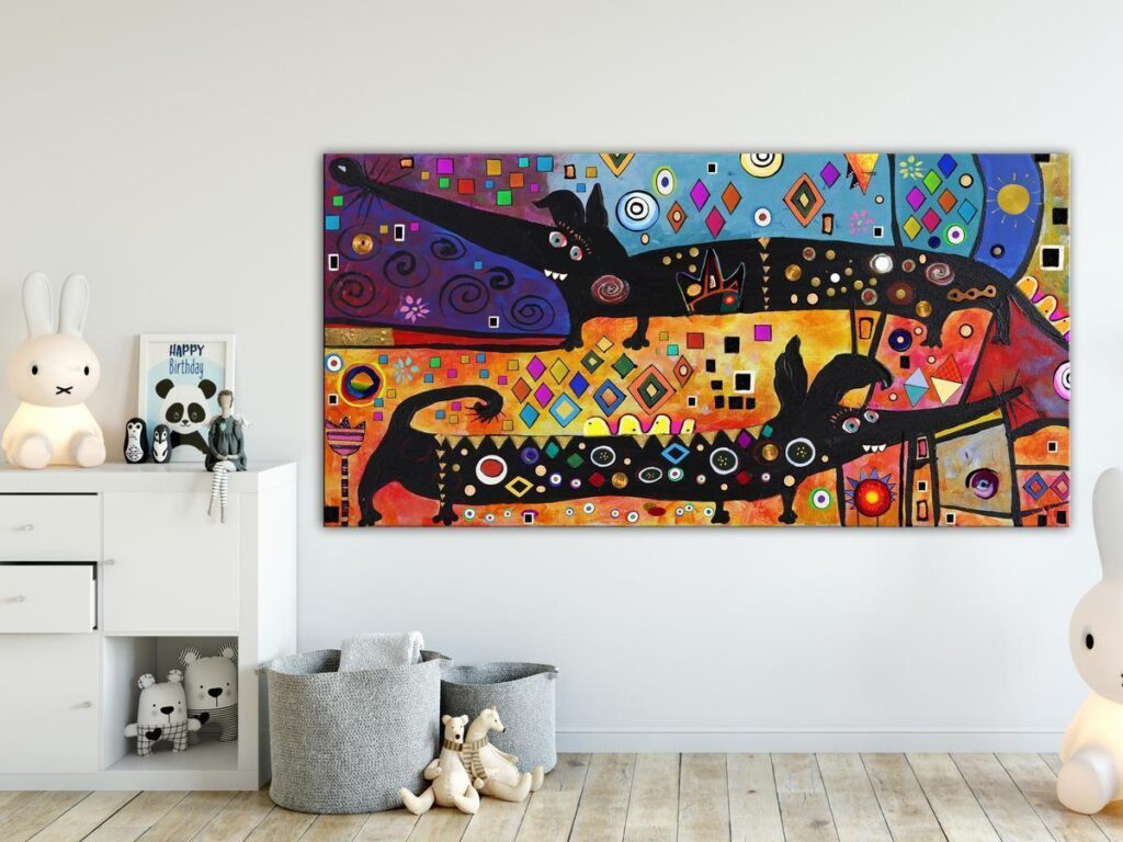 Schilderij - Extravagant Dogs (1 Part) Wide
