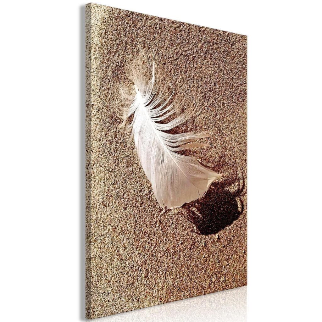 Schilderij - Feather on the Sand (1 Part) Vertical - Afbeelding 2