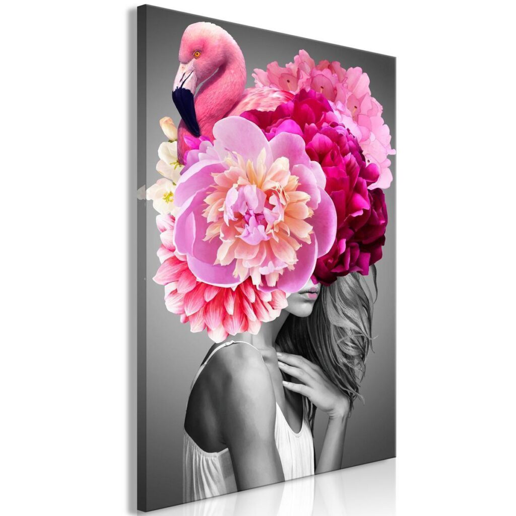 Schilderij - Flamingo Girl (1 Part) Vertical - Afbeelding 2