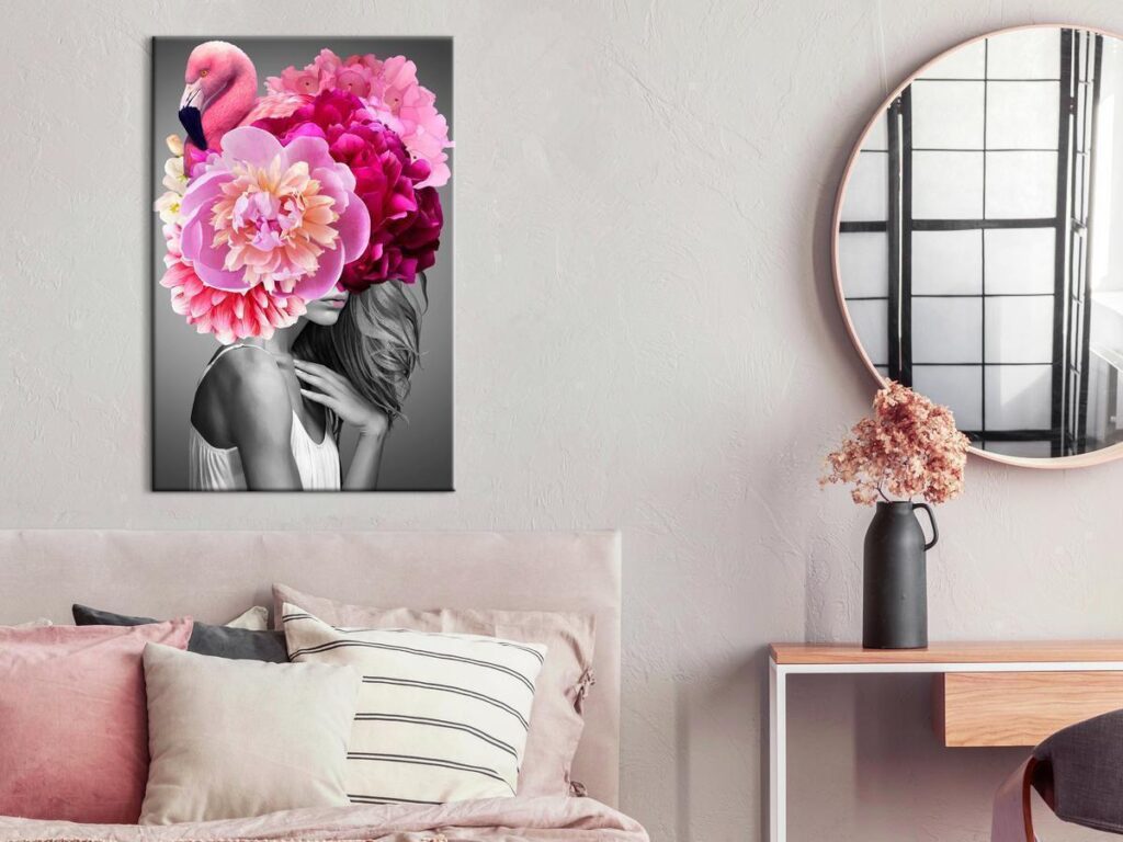Schilderij - Flamingo Girl (1 Part) Vertical
