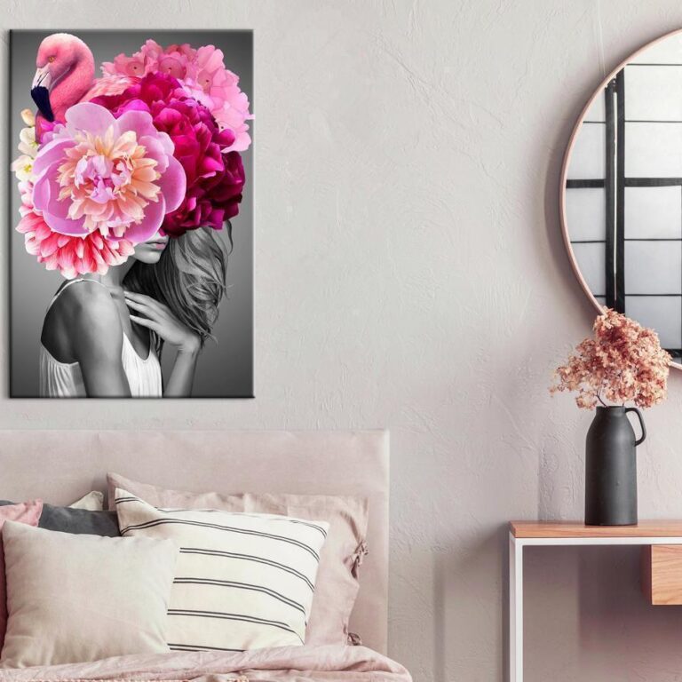 Schilderij - Flamingo Girl (1 Part) Vertical