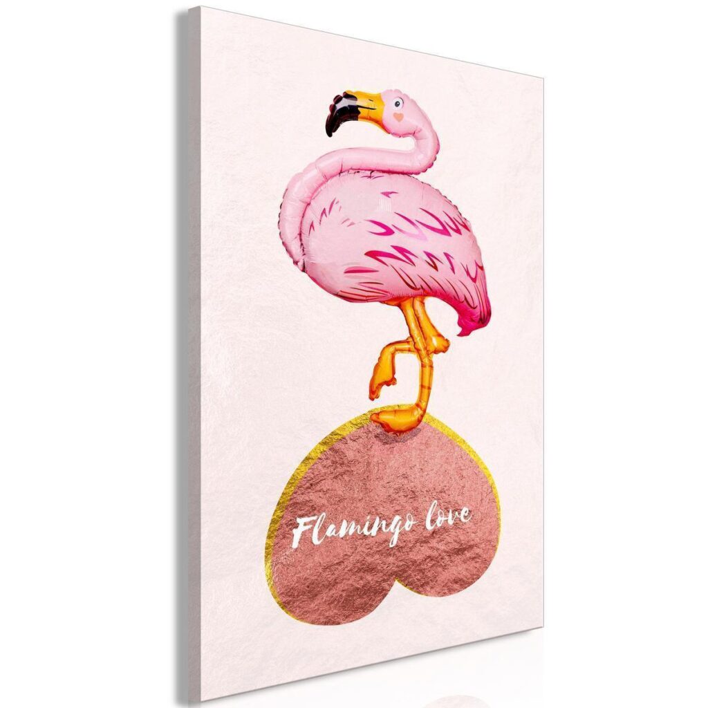 Schilderij - Flamingo in Love (1 Part) Vertical - Afbeelding 2