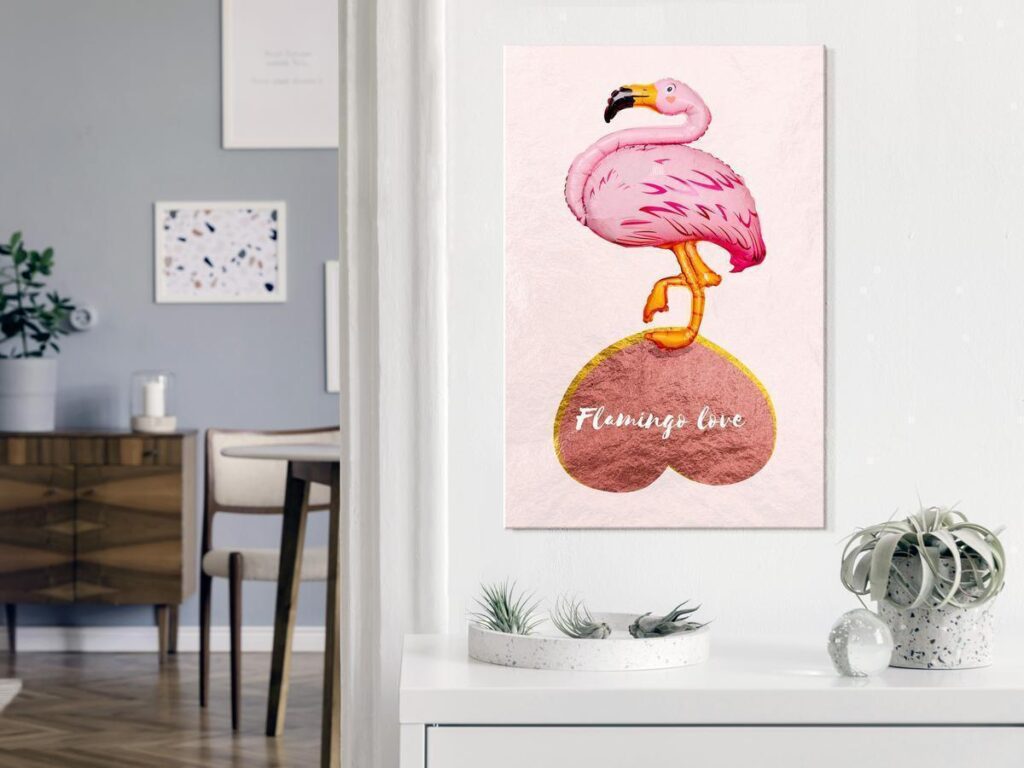 Schilderij - Flamingo in Love (1 Part) Vertical