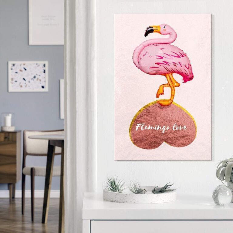 Schilderij - Flamingo in Love (1 Part) Vertical