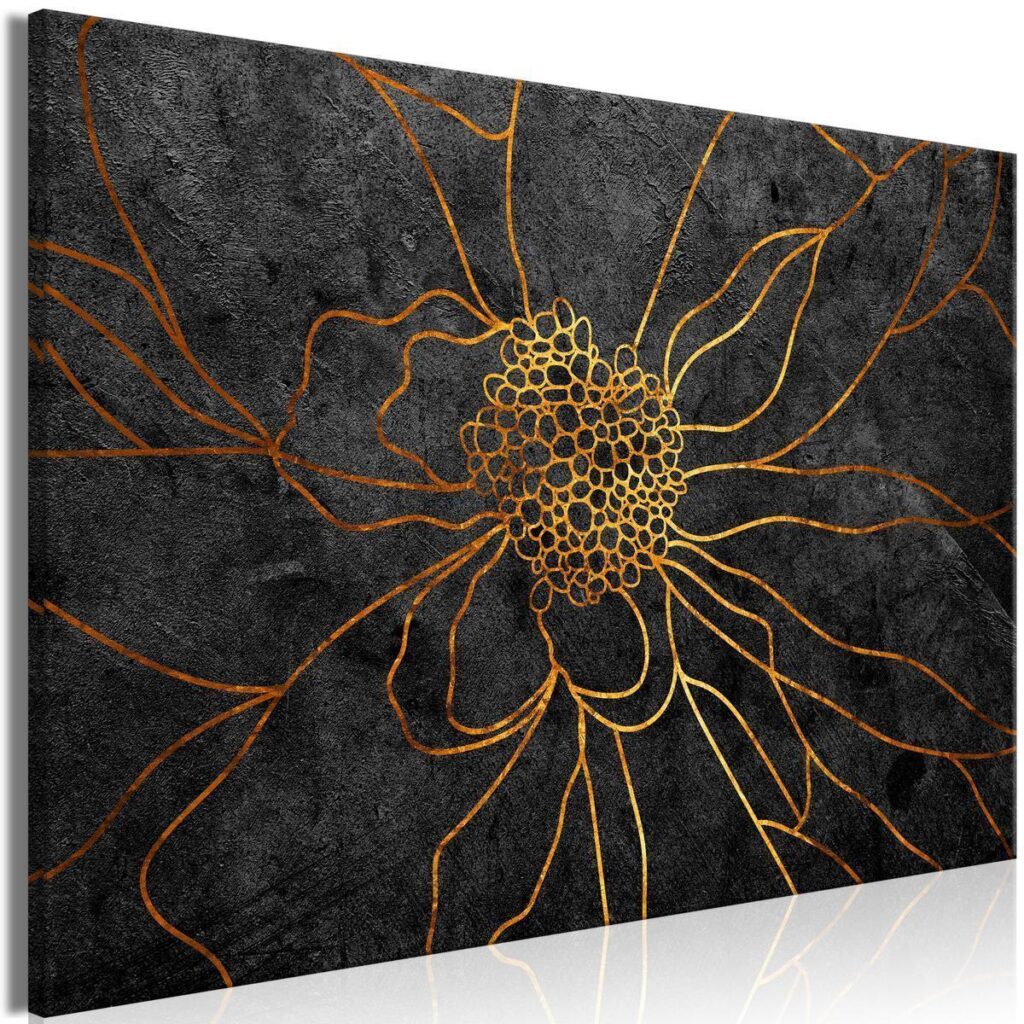 Schilderij - Flower in Gold (1 Part) Wide