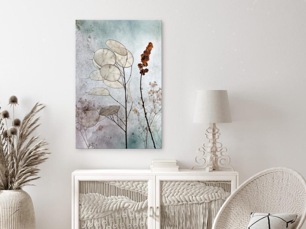 Schilderij - Foggy Lunaria (1 Part) Vertical